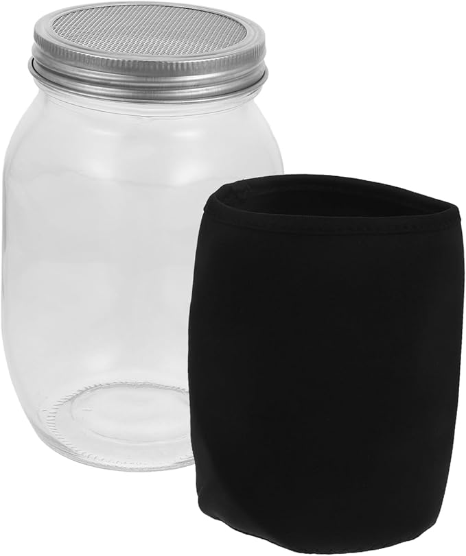 1000ml Mason Glass Sprouting Jar Set with Stainless Steel Filter Lid Portable Wide Mouth Sprout Maker for Home Use Includes Protective Sleeve and Mesh Strainer