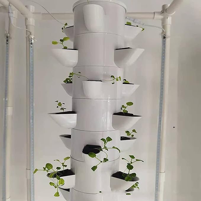 45 Pots Hydroponics Tower SetAquaponics Grow SystemVertical Farming Aeroponic Tower Equipment for Indoor Herbswith Hydrating Pump Timer