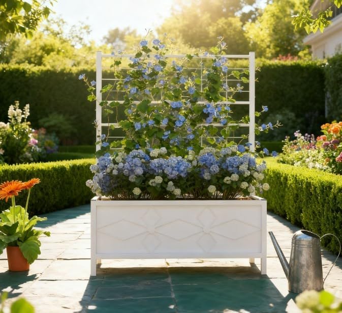 Garden Bed with TrellisOutdoor Planter Box Galvanized Raised Garden Bedfor Climbing Vines