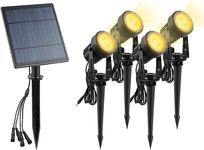 Solar Spot LightsOutdoor Landscape Lights Dusk to Dawn Solar UplightsIP65 Waterproof Outdoor Spot Lights for Yard Pathway Garden Tree Decoration (Warm White)