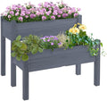 Two-Tier Raised Garden Bed with Trough Design for Vegetables Herbs and Flowers Elevated Wood Planter Box for Backyard Patio Use