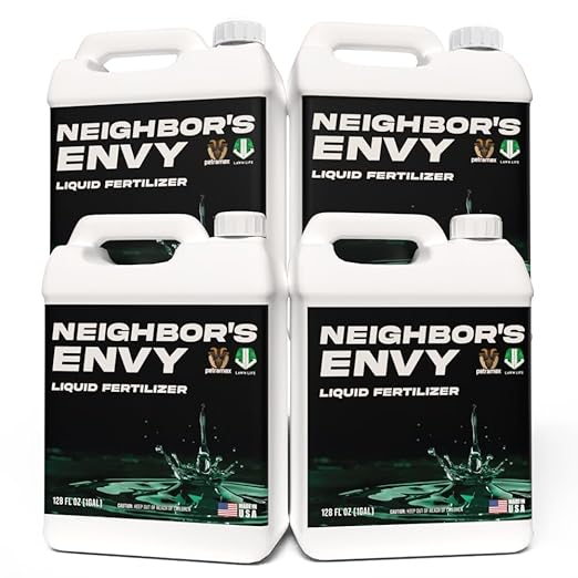 PetraMax Neighbor’s Envy Grass Fertilizer for Lawn &amp Garden 4 Gallon Covers up to 64000 sq.ft. 7-in-1 Liquid Lawn Fertilizer Concentrate for Deep Green Turf - Includes Nitrogen/Iron/Humic/Sea Ke
