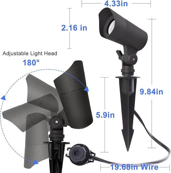 E ENERGETIC LIGHTING LED Landscape Lights with Connectors 12V Low Voltage Warm White 3000k 4W 175LM Outdoor Waterproof Garden Pathway Lights Wall Tree Flag Spotlights with Spike Stand 10 Pack