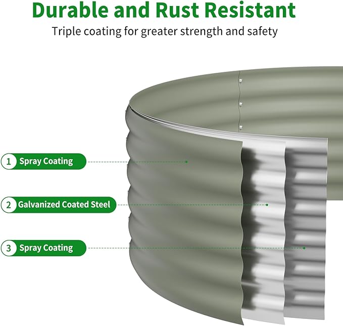 DDK Galvanized Raised Garden Bed Round Outdoor Planter Bed 4x4x1.5ft Metal Planter Box for Gardening and Planting2PackLG