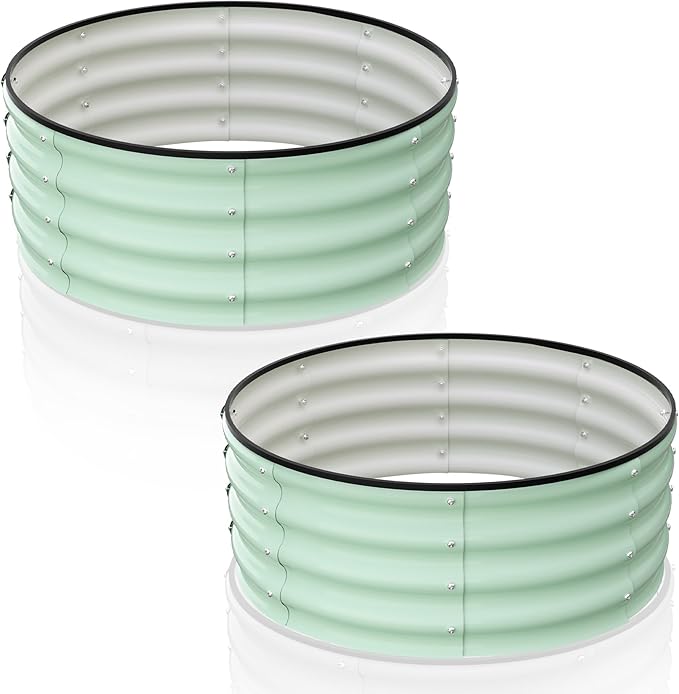 2 - Pack Round Galvanized Raised Garden Bed - 2FT/3FT/4FT Sizes - Outdoor Flower &amp Vegetable Bed - Heavy - Duty &amp Open - Bottom Design (3x3FT)