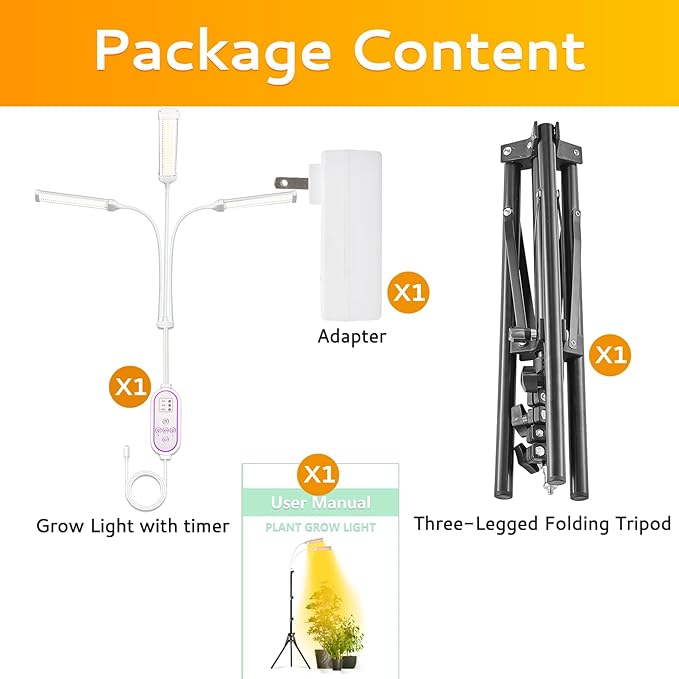315 LED Grow Lights for Indoor Plants Full Spectrum LED Plant Light with Stand Adjustable Height Plant Grow Lights with Auto 4/8/14/H Timer for Indoor Tall Plants.