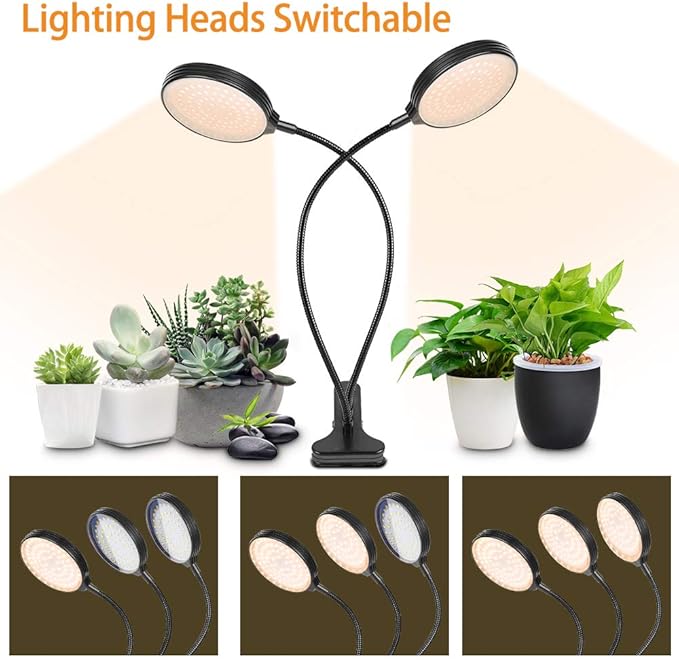 Pssopp Plant Grow Light 5 Dimmable Levels Full Spectrum Height Adjustable Plant Growing Lamp with Timing Function for Indoor Plants (3 Heads)
