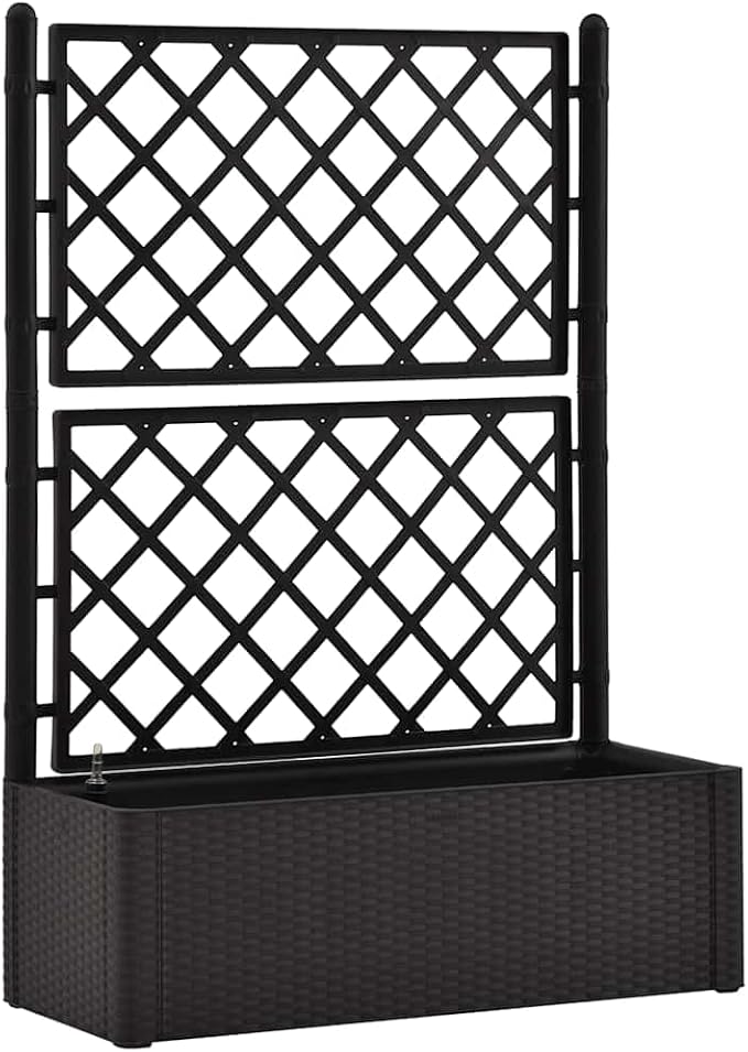 vidaXL Garden Raised Bed Plant Container with Built-in Trellis and Self-Watering System - Weather-Resistant Plastic Structure - Rattan-Like Design - Versatile for Indoor and Outdoor Use - Anthraci...