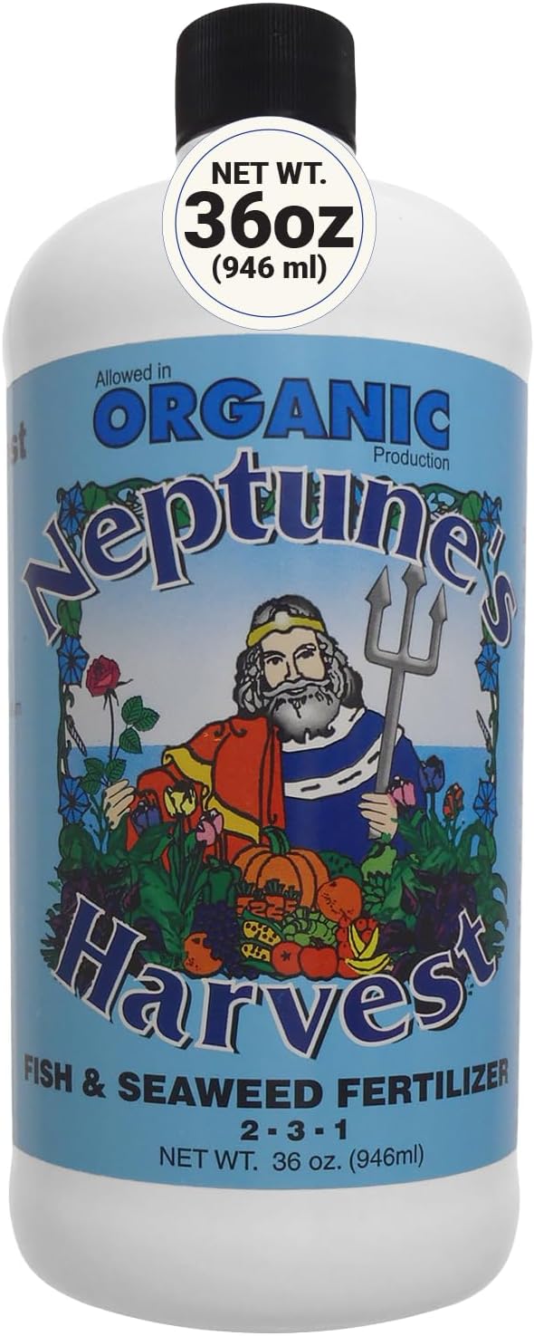 Neptune's Harvest Fish &amp Seaweed Liquid Fertilizer (2-3-1) - 36oz Bottle - Plant Food for Garden - Indoor &amp Outdoor Organic Plant Fertilizer for Vegetables Flowers Fruit Trees &amp Lawns