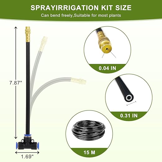 Automatic Drip Irrigation Kit - 50FT with Tool-Free Quick Connectors 15 Copper Atomizing Nozzles &amp 360° Bendable Spray for Garden Greenhouse Lawn Plants