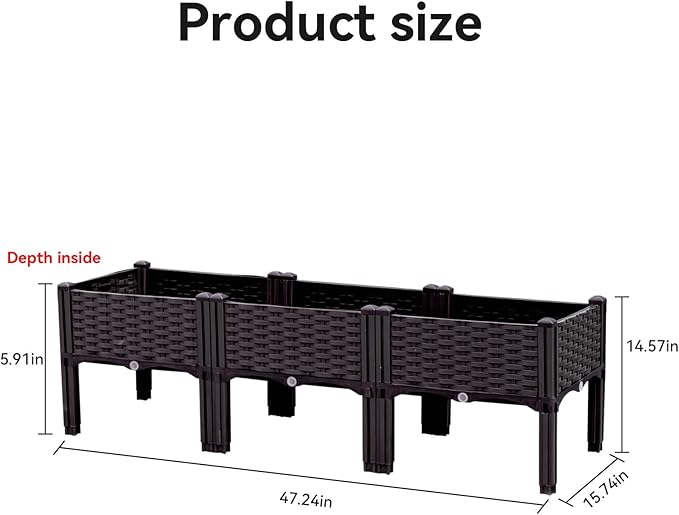 Raised Garden Bed with Legs Large Planter Box Raised Garden Beds Outdoor Rectangular Elevated Planter Box for Gardening Vegetables Flowers Fruits and Plants 47.2(L) x 15.7(W) x 14.5(H)
