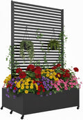 Double Metal Planter Box with Trellis Privacy Screen Raised Garden Bed with Trellis &amp Wheels Planter Box Outdoor with Drainage Holes for Climbing Plants Vines73x 47x 30 Black