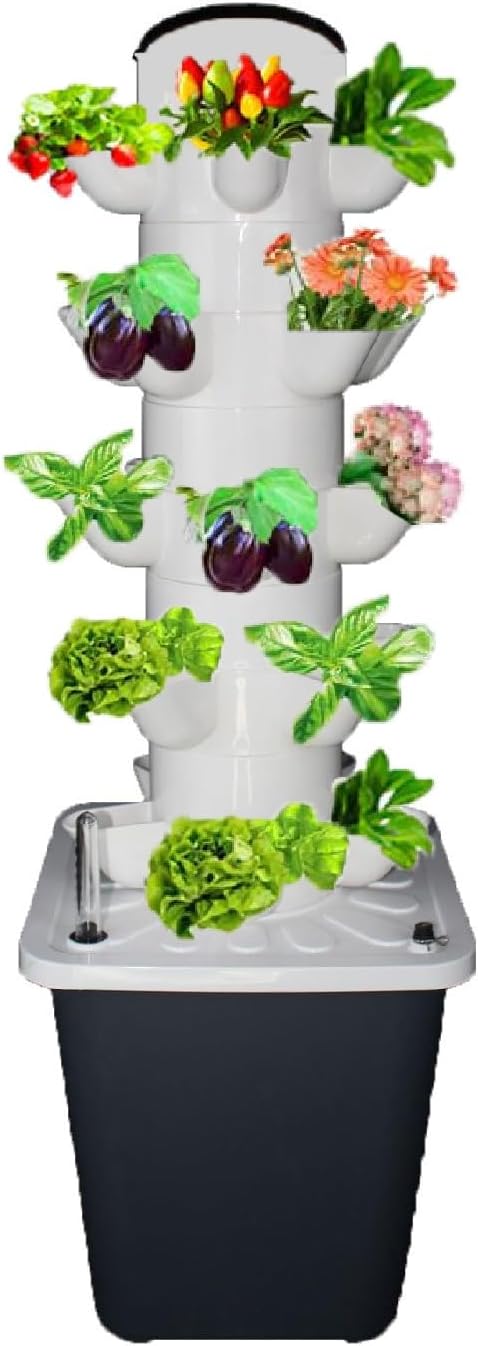 Hydroponics Growing SystemVertical Garden Indoor Outdoor Garden Tower Aeroponic Tower for Herbs Fruits Vegetables No Seedlings Included(25holes)