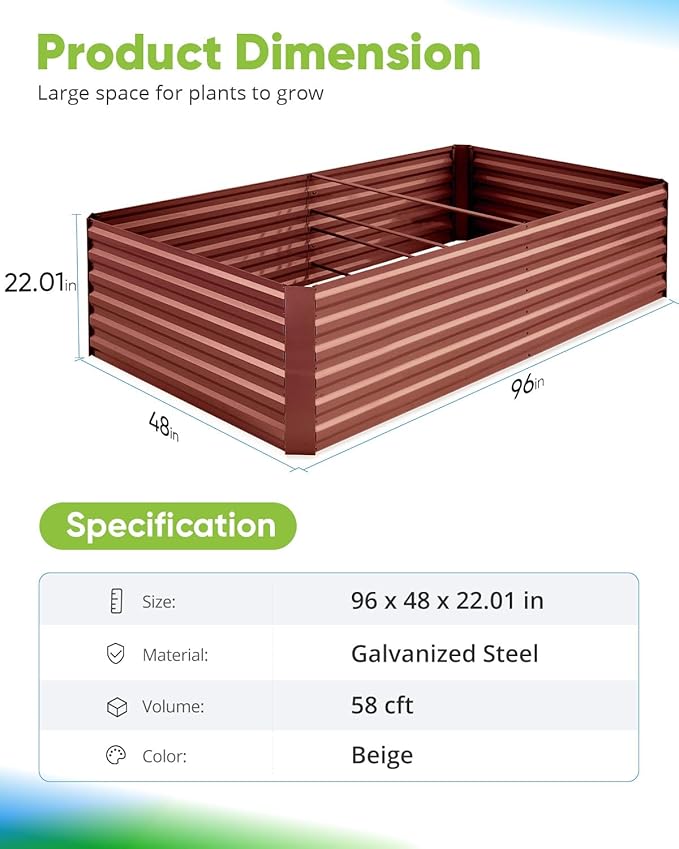 Quictent Galvanized Raised Garden Bed 8x4x2 Ft Tall Metal Planter Box for Vegetables Bottomless for Backyard 2 Tomato Cages Included 22.04 Deep Terracotta