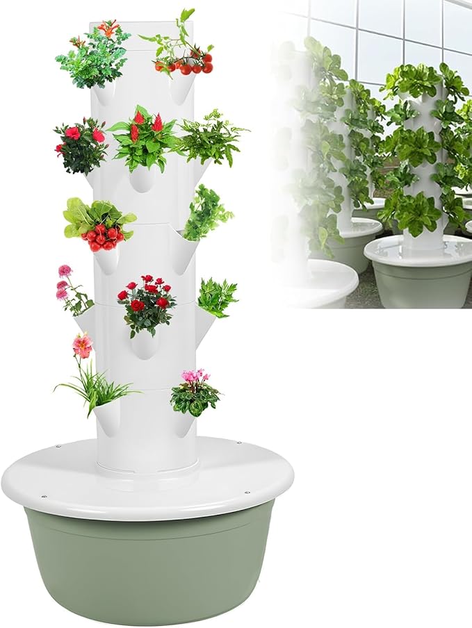 Hydroponics Growing System Tower hydroponics Growing systemvertical Farming Tower Outdoor hydroponic System for Gardening Lover Indoor Herbs Fruits and Vegetables (Green 5Layers)