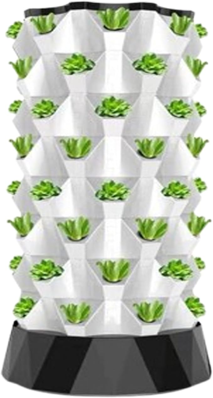 Hydroponics Tower Aeroponic Garden Tower Vertical Hydroponic Tower Garden Indoor Plant Water Cycle Garden Growing Sys-tem for Vegetables Herbs StrawberriesWhite-64holes