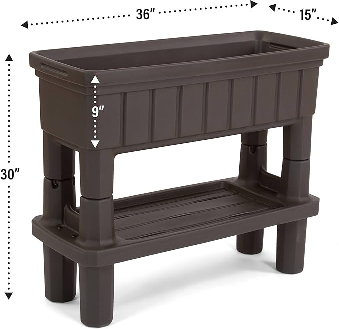 Simplay3 American Home Raised Garden Bed Outdoor Planter with Garden Tools Storage Shelf 36 L x 30 H Garden Bed Dark Brown