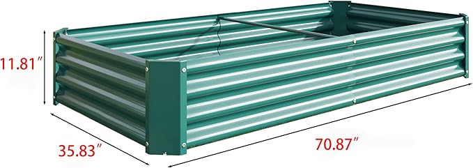 Outdoor Large Galvanized Metal Raided Garden BedPlanter Box for Flowers Vegetables FruitRectangular (Green 6x3x1 ft)