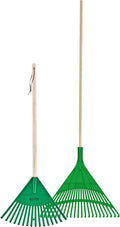 Superio Green Adult and Kids Garden Rakes with Hardwood Handle Durable Plastic Collect Loose Debris and Leaves in Lawn and Among Delicate Plants