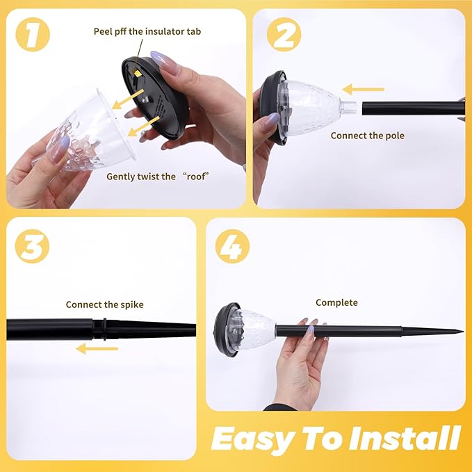 Super Bright Solar Light Waterproof 6 Pack Up to 12 Hours of Solar Outdoor Access Garden Light Automatic on/Off LED Landscape Lighting Decorate Walkways Courtyards Terraces
