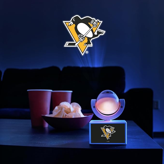 Sporticulture NHL American Hockey Pittsburgh Penguins LED Mini Spotlight Projector – 6 Team Logos Portable &amp USB Rechargeable – for Game Day Parties Dorm Rooms &amp More (No Button Batteries Re