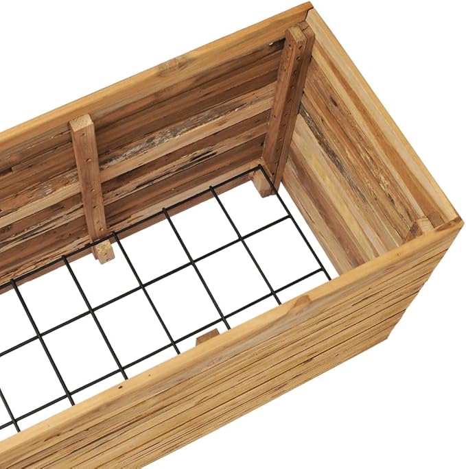 Raised Bed Recycled Teak Raised Planter with Wooden Legs and Steel Rack Bottom for Flowers Vegetables Weather Resistant Outdoor Planting Box Container 59.1x15.7x21.7
