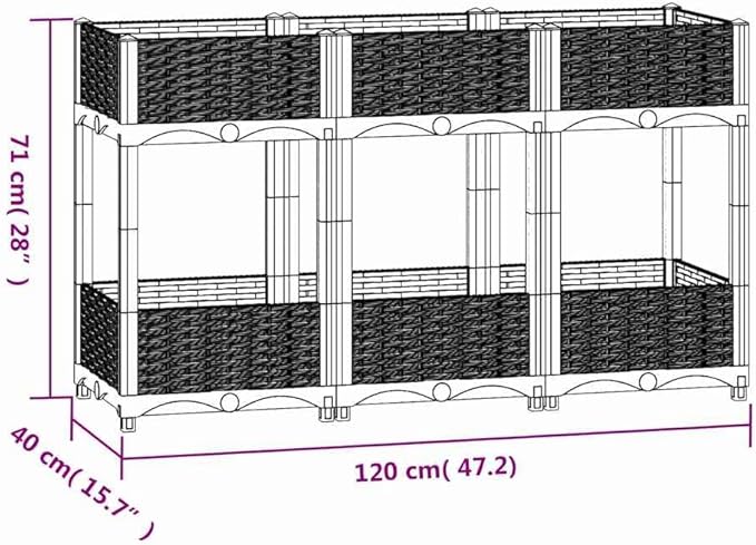vidaXL Brown Rectangular Raised Bed - 47.2x15.7x28 Polypropylene Outdoor Planter with Shelves for Plants Vegetables Herbs and Flowers