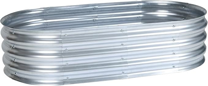 Aoodor Galvanized Raised Garden Bed Kit 4 x 2 x 1 Ft Oval Planter Box for Vegetables Flowers Herbs Outdoor Use Silver