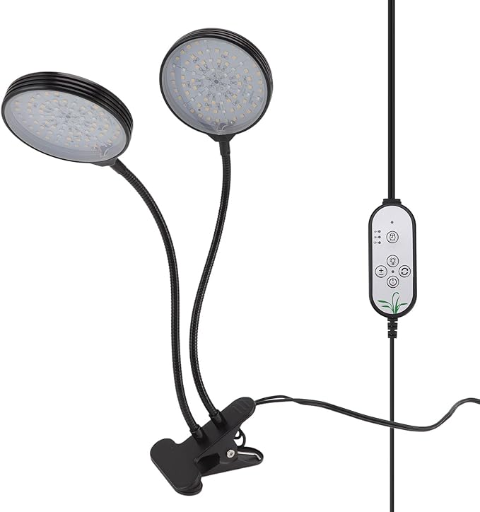 Kadimendium Dual Head Plant Grow Lamp 30W USB Powered 5 Levels Dimming LED Plant Light ClampHolder Base for Greenhouse Use