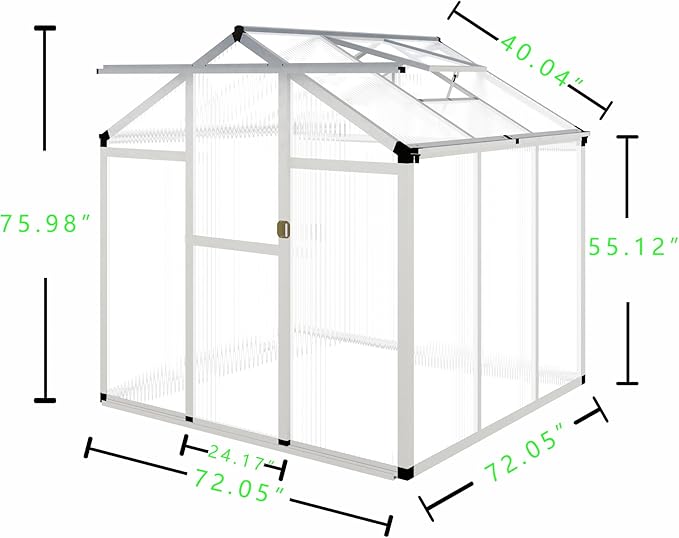 CQZY 6x6 FT Aluminum Greenhouse for OutsideSilver