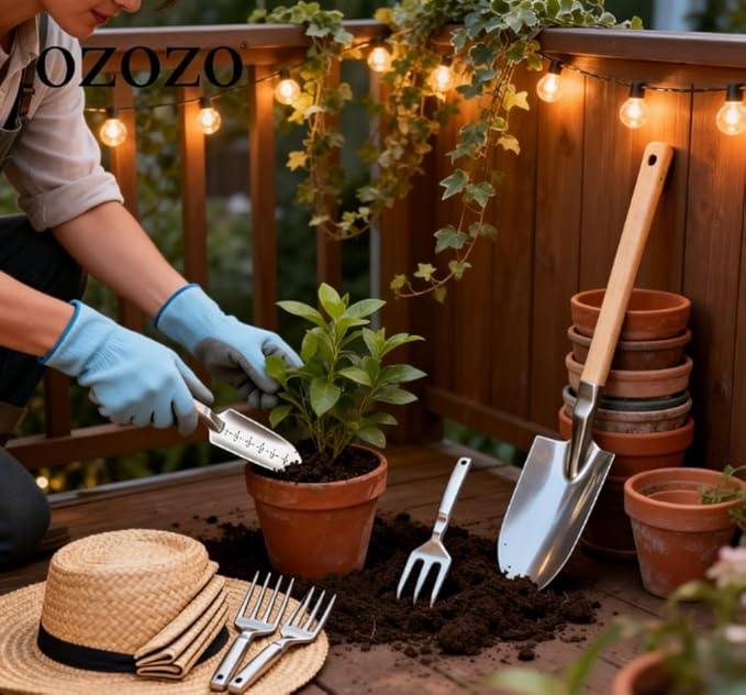 4-Piece Garden Tool Set Aluminum Alloy Hand Tools with Ergonomic Grips for Digging Planting Weeding and Soil Loosening