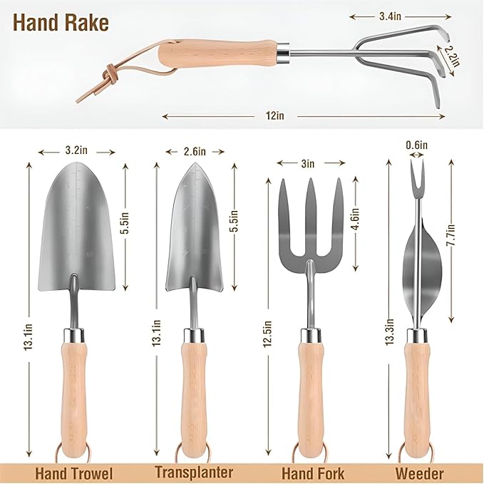 RK_Enterprises 5 Pcs Stainless Steel Garden Tools Set (2 Pcs Hand Transplant Shovel Rake Cultivator Shovel and Hand Weeder)