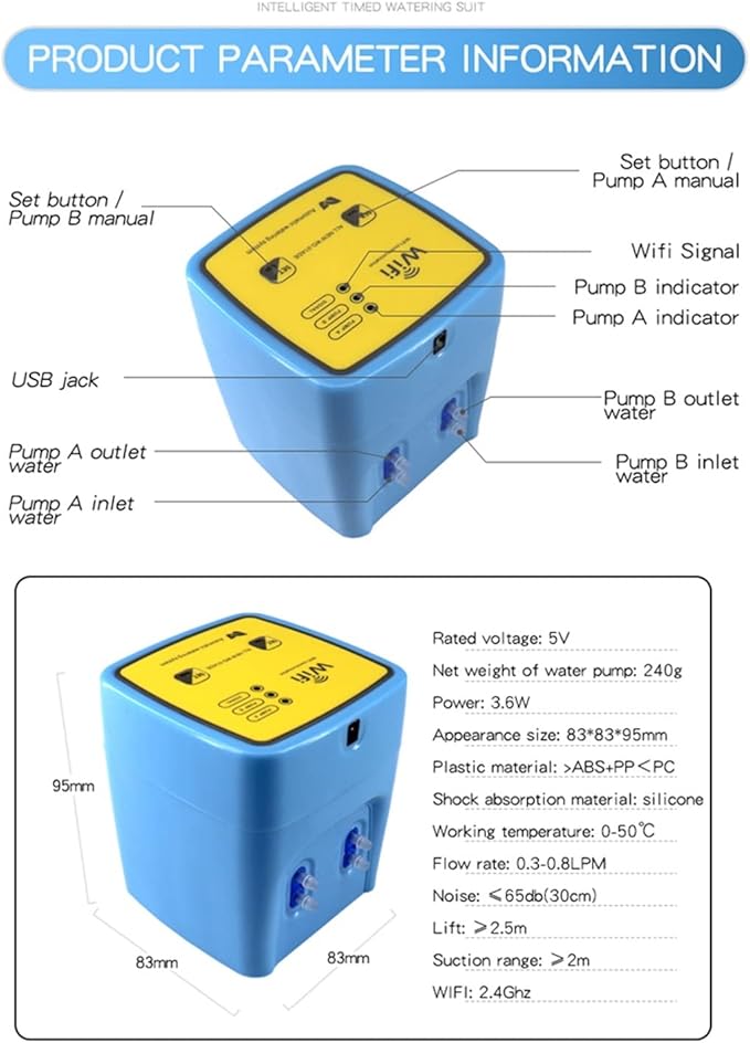 Hydroponic Equipment Intellint Watering Device Double Pump Timed Automatic Drip Irrigation System Remote APP Controller Garden Terrace Potted Indoor Garden(Blue 15 Pots)