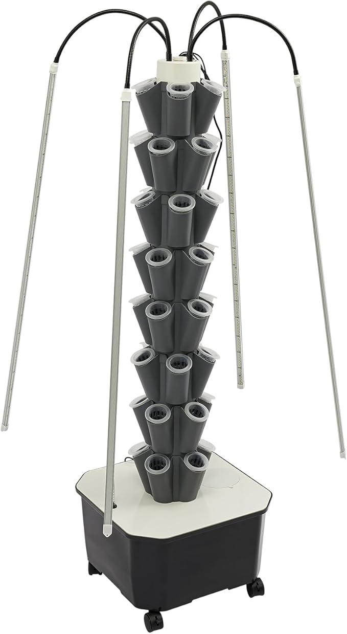 Hydroponics Growing Tower w/LED Light8 Tiers 40-Hole Vertical Planter TowerSmart Garden Growing System Kit for Fruits Vegetables Herbs (Grey)