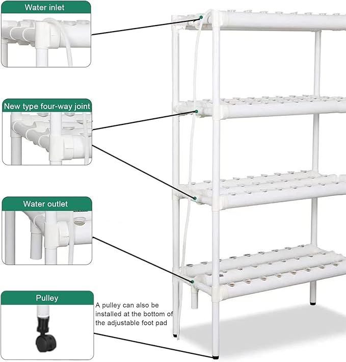 Hydroponic Grow Kit with Water Pump &amp Pulley Foot 4 Layers 108 Sites Hydroponic Growing System Water Culture Garden Plant System for Leafy Vegetables