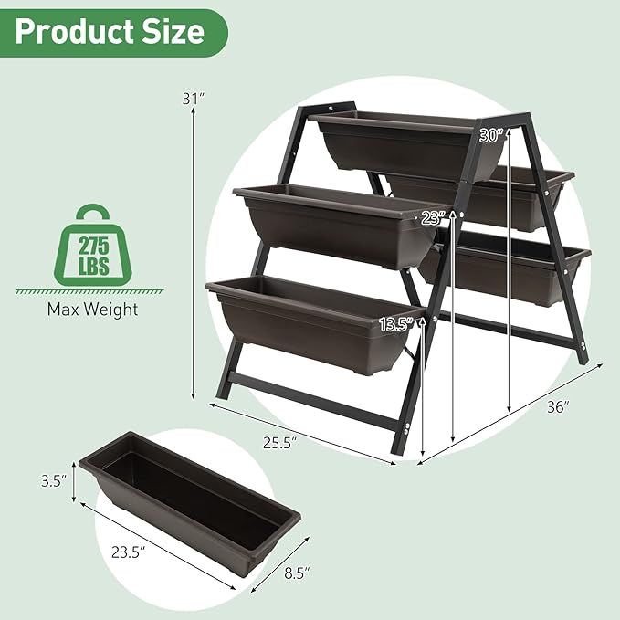 Giantex Set of 2 Vertical Raised Garden Bed 5 Planter Boxes Container w/Drainage Holes 31 H Freestanding Heavy-Duty Metal Frame Indoor Outdoor Raised Bed for Vegetables Herbs Flowers to Grow