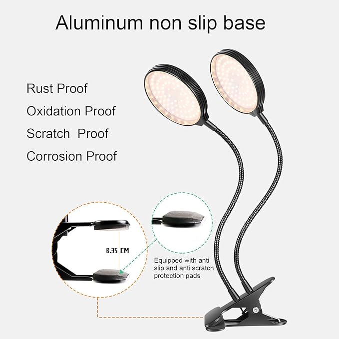 30W LED Grow Light Dual Heads USB Power Supply Sunlike Full Spectrum LED Plant Grow Lights with Clip