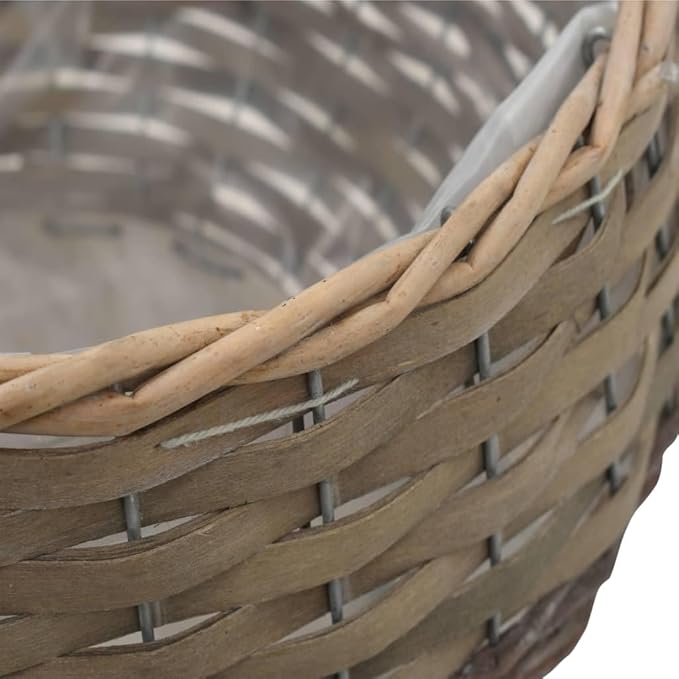 Brown Wicker Planter Set of 3 - Large Medium Small Garden Basket Galvanized Steel Fencing for Patio Raised Bed &amp Landscape - vidaXL