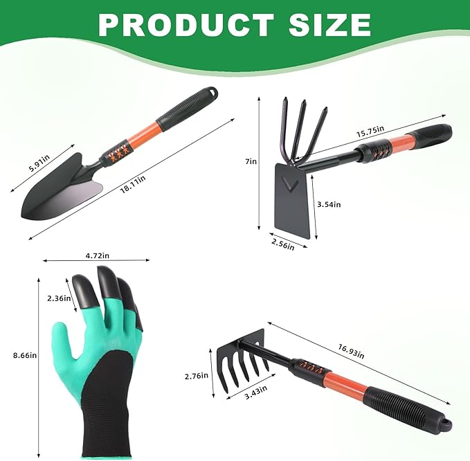 Garden Tool Set 4 Pack Gardening Tools Stainless Steel Heavy Duty Hand Cultivator Hoes Shovel for Planting Weeding Digging Gardening Gifts for WomenOrange