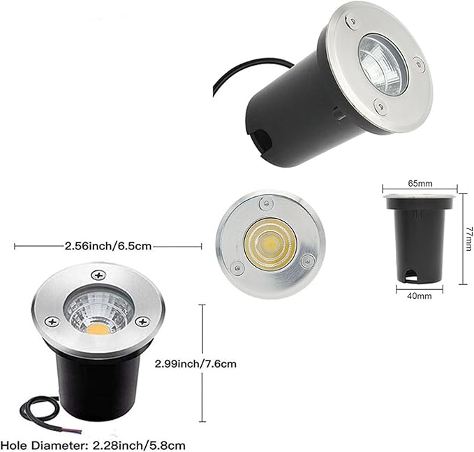 2PCS Underground Light LED - LED Beam Spotlight Outdoor Embedded LEDs Spotlight IP65 Waterproof Embedded Underground Lamp COB Underground Lamp Landscape VilWarm White 3W(12V)