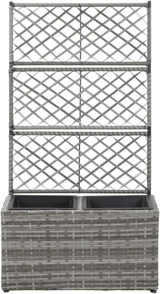 Outdoor Garden Box Patio Raised Bed Backyard Planter Box for Growing Vegetables Fruits and Herb Fields Trellis Raised Bed with 2 Pots 22.8 x 11.8 x 42.1 Poly Rattan Gray