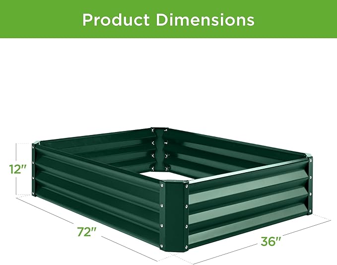 Best Choice Products 6x3x1ft Outdoor Metal Raised Garden Bed Box Vegetable Planter for Vegetables Flowers Herbs and Succulents - Dark Green