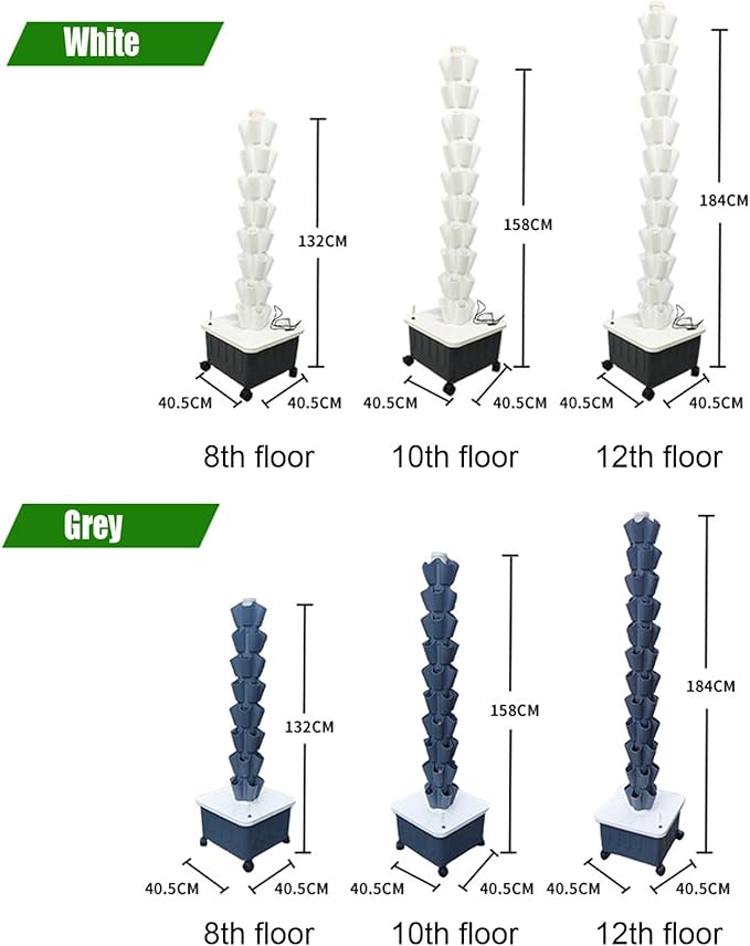 DIY Vertical Tower Planters with Multi-layer Detachable PP Colonization Cups Indoor Soilless Vegetable Planting Hydroponic System(Gray8th floor)