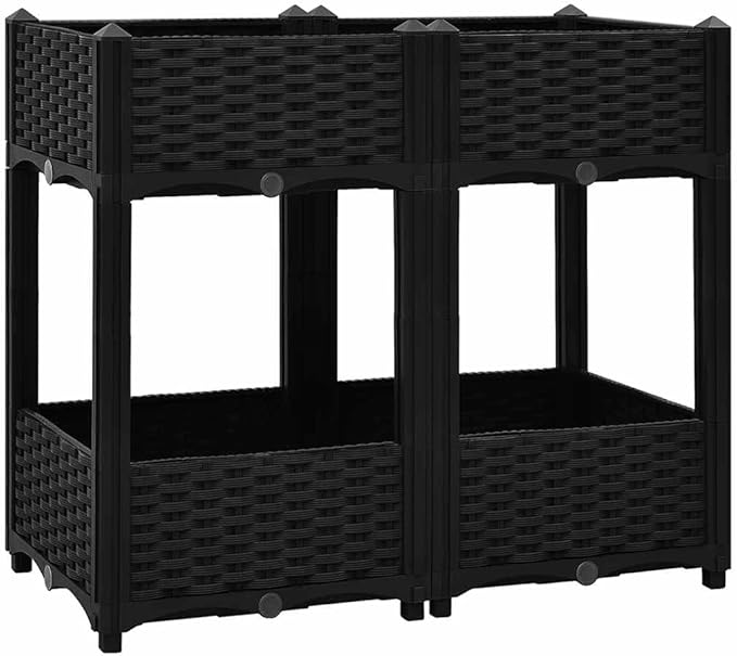 Raised Garden Bed Black 31.5x31.5x28 PP Planter Box Matte Rectangular Planter for Outdoor Easy-Assemble Patio Box for Herbs Flowers Vegetables