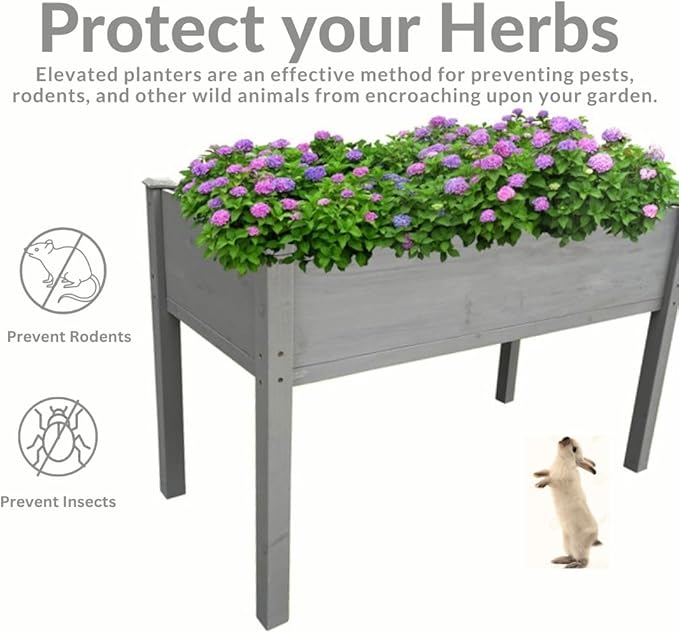 BTExpert 4ft Raised Garden Bed with Legs 48x24x30in Elevated Wood Planter Box Stand for Vegetable Flower Backyard Patio Balcony Bed Liner Outdoor - Grey 30 in Height