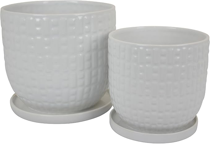 10 8 Inch Indoor Planter Set of 2 White Dot and Dash Pattern