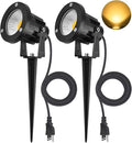 7W COB Landscape Lights Warm White 3000K Waterproof IP65 Spotlight with US Plug and 3M/9.84ft Rubber Wire Outdoor Pathway/Flag Lights with Stake for Garden Yard Lawn Decoration(2 Packs)