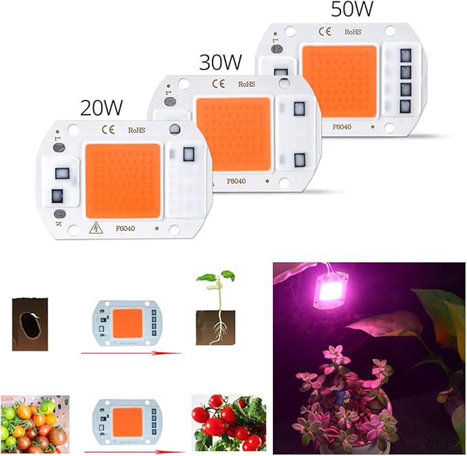Fengyan Home Bulbs 1pack LED COB Chip Bulb Light 50W 30W 20W 220V 110V DIY Smart IC Plant Full Spectrum LED Grow Light Indoor Plant Seedling Flower Grow Household Lamp