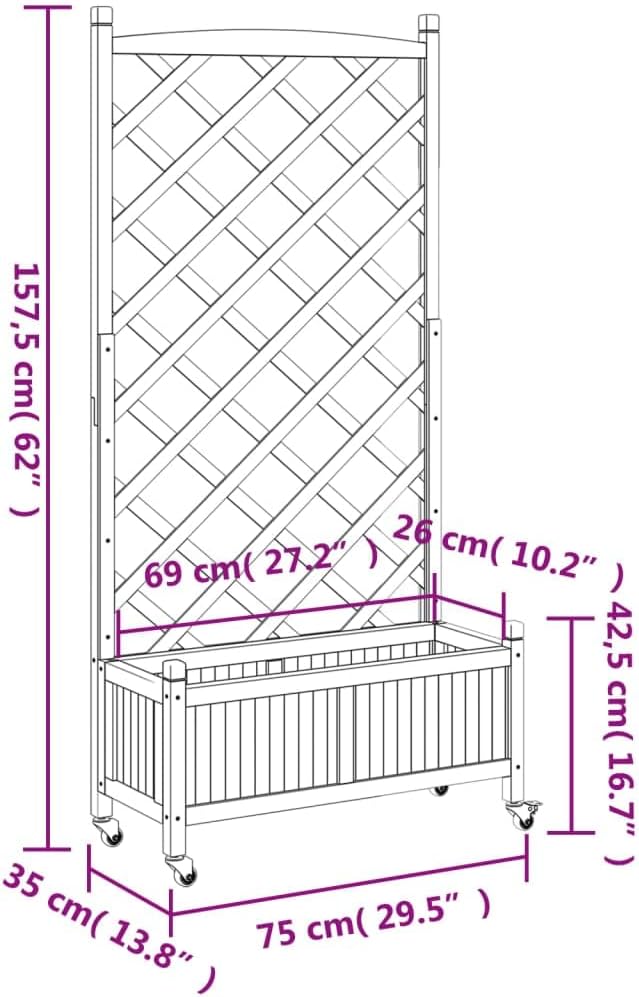 Raised Garden Bed with Trellis and Wheels Black Solid Fir Wood Planter Box for Outdoor Garden Patio Elevated Planter with Drainage for Climbing Plants Flowers Vegetables and More