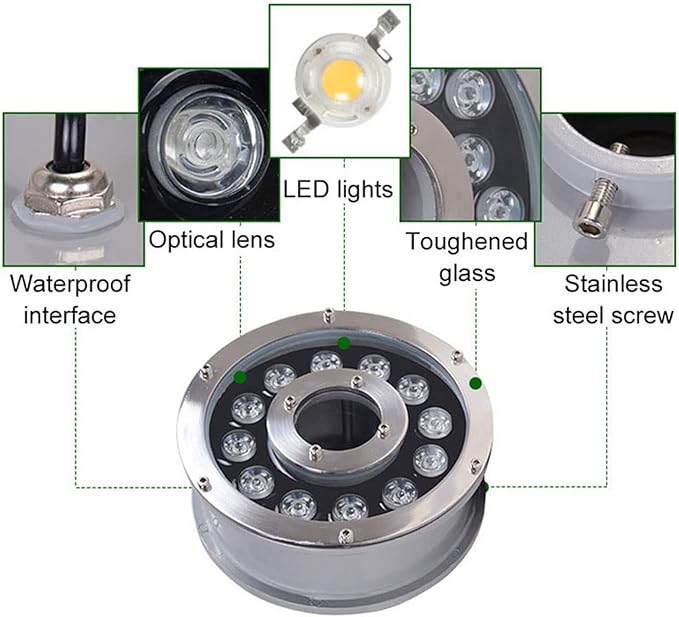 Submersible RGB Lights - LED Ring Fountain Lamp IP68 Submersible Landscape Spotlight RGB Color Change Remote Control Waterproof Light for Garden Fountain Lighting(6w(12V)) (RGB+Remote 12w(12V))